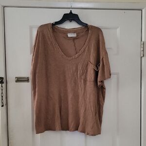 We The Free Brown V-Neck Short Sleeve Tee